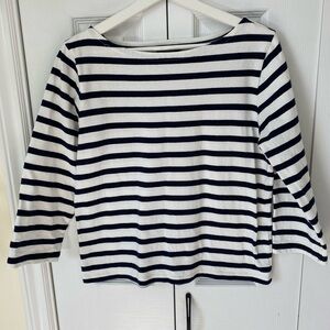J. Crew Breton Navy White Stripe Boatneck 3/4 Sleeve Top *repair* FREE in bundle